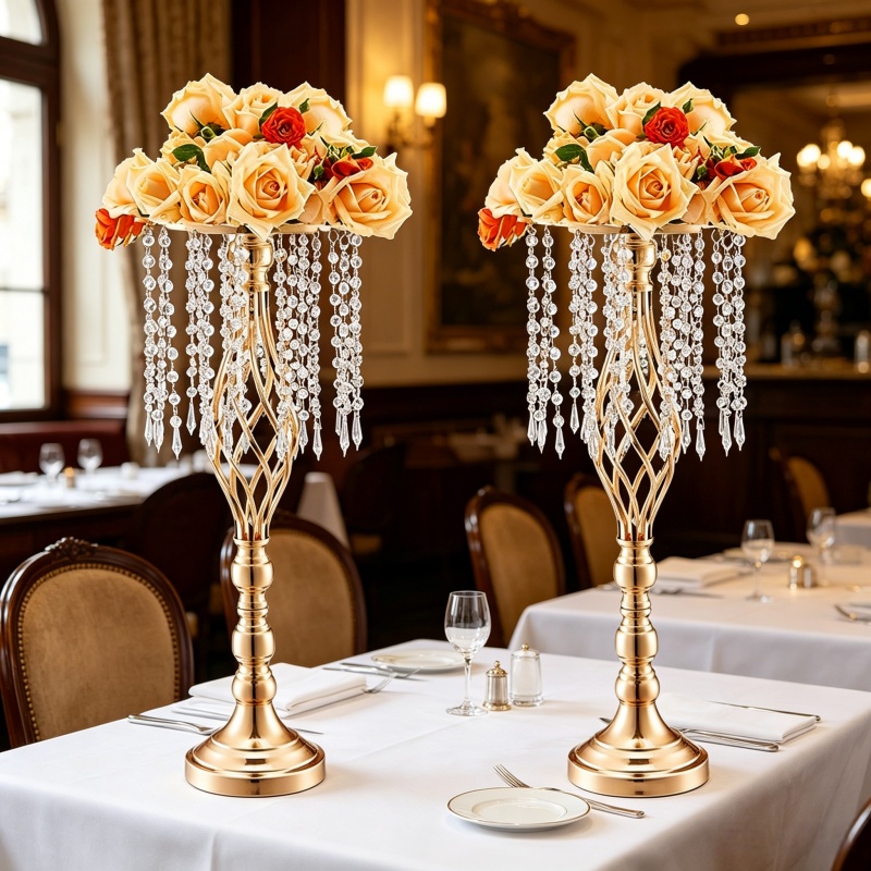 Elegant Tall Gold Crystal Flow - đánh giá và giá Florist Supply Vases