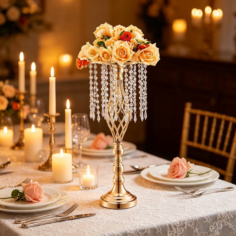 Elegant Tall Gold Crystal Flow - đánh giá và giá Florist Supply Vases