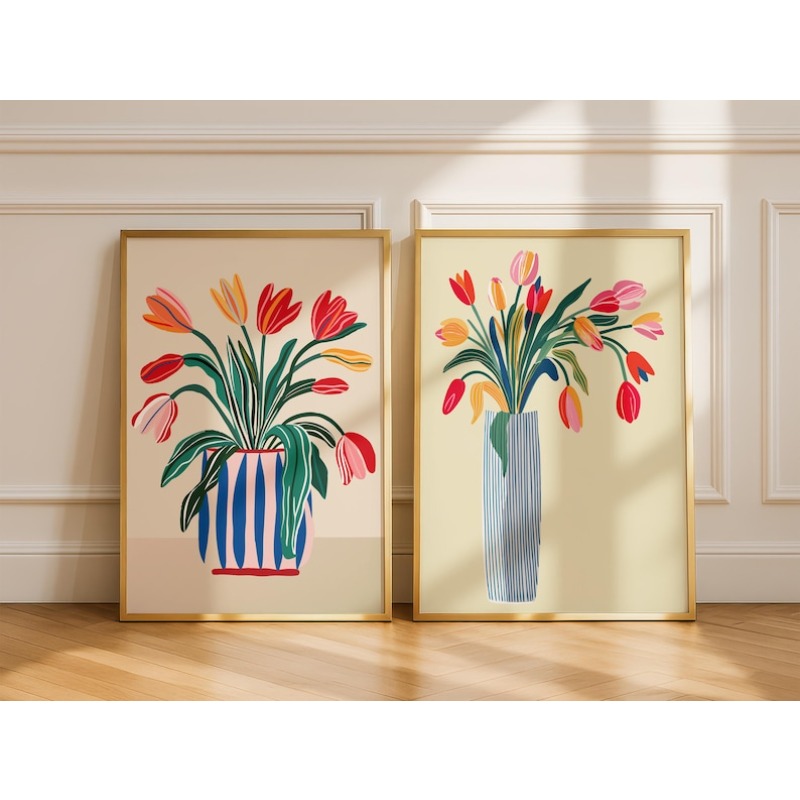 2pcs Tulip Flowers Canvas Wall - đánh giá và giá Florist Supply Vases