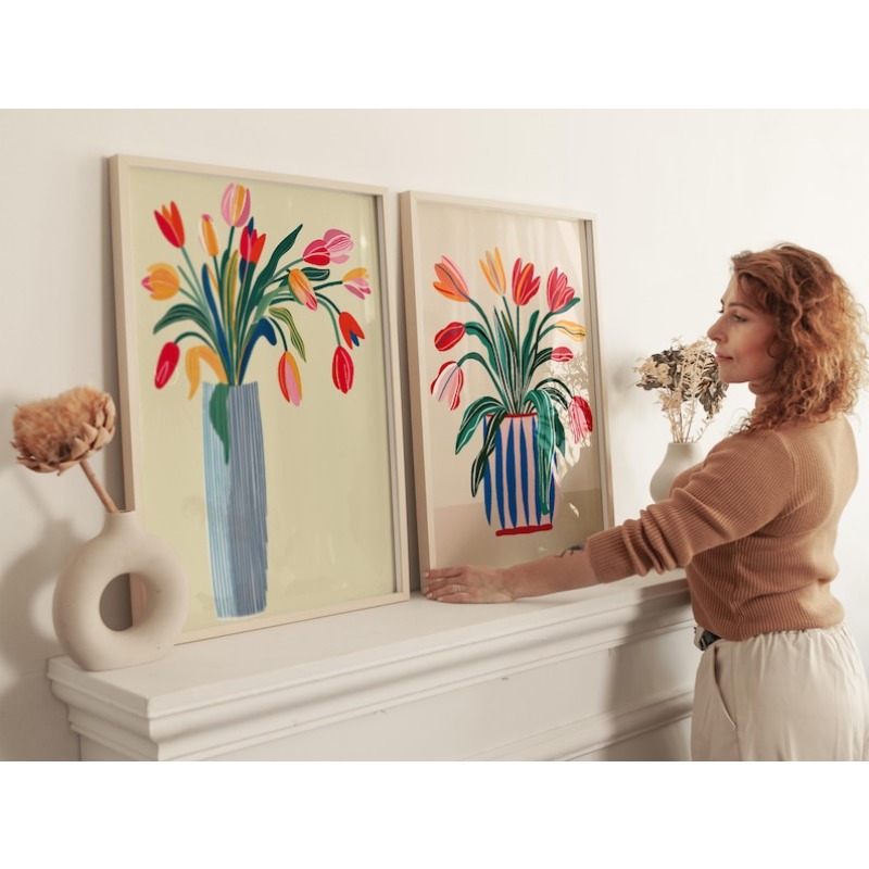 2pcs Tulip Flowers Canvas Wall - đánh giá và giá Florist Supply Vases
